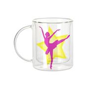 Fabulous Mug Verre Double Paroi - Silhouette Rose de Danseuse Étoile Faisant une Arabesque sur Étoile Jaune - Tasse a Cafe et The Isotherme 330ml Effet Suspendu Anti-Brulure Imprime en France