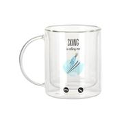 Fabulous Mug Verre Double Paroi - Skiing Is Calling Me Mountain Sports - Tasse a Cafe et The Isotherme 330ml Effet Suspendu Anti-Brulure Imprime en France