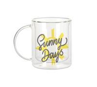 Fabulous Mug Verre Double Paroi - Sunny Days Soleil Vacances Typographie Eté - Tasse a Cafe et The Isotherme 330ml Effet Suspendu Anti-Brulure Imprime en France