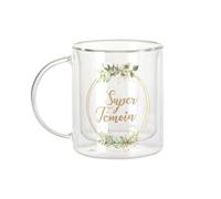 Fabulous Mug Verre Double Paroi - Super Témoin Mariage Fiancée Noces Cercle Fleurs - Tasse a Cafe et The Isotherme 330ml Effet Suspendu Anti-Brulure Imprime en France