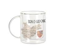 Fabulous Mug Verre Double Paroi - Tarn et Garonne 82 Département Montauban Carte Ancienne Occitanie - Tasse a Cafe et The Isotherme 330ml Effet Suspendu Anti-Brulure Imprime en France