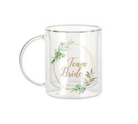 Fabulous Mug Verre Double Paroi - Team Bride Mariage Mariée Cercle Fleurs - Tasse a Cafe et The Isotherme 330ml Effet Suspendu Anti-Brulure Imprime en France