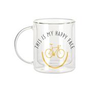 Fabulous Mug Verre Double Paroi - This is my happy face Vélo Cyclisme Vtt - Tasse a Cafe et The Isotherme 330ml Effet Suspendu Anti-Brulure Imprime en France