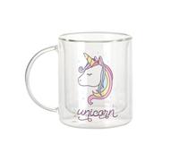 Fabulous Mug Verre Double Paroi - Unicorn Rainbow Cute Horse - Tasse a Cafe et The Isotherme 330ml Effet Suspendu Anti-Brulure Imprime en France