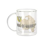 Fabulous Mug Verre Double Paroi - Val de Marne 94 Département Créteil Carte Ile de France - Tasse a Cafe et The Isotherme 330ml Effet Suspendu Anti-Brulure Imprime en France