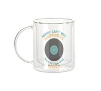 Fabulous Mug Verre Double Paroi - Vinyls - Money Can't Buy Happiness Music Tasse a Cafe et The Isotherme 330ml Effet Suspendu Anti-Brulure Imprime en France