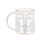 Fabulous Mug Verre Double Paroi - Visage Anonymous Code Binaire - Tasse a Cafe et The Isotherme 330ml Effet Suspendu Anti-Brulure Imprime en France