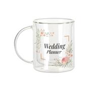 Fabulous Mug Verre Double Paroi - Wedding Planner Mariage Fiancée Cadre Floral - Tasse a Cafe et The Isotherme 330ml Effet Suspendu Anti-Brulure Imprime en France
