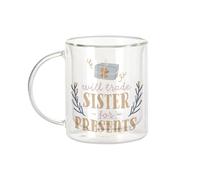Fabulous Mug Verre Double Paroi - Will Trade Sister for Presents Christmas Winter Santa - Tasse a Cafe et The Isotherme 330ml Effet Suspendu Anti-Brulure Imprime en France