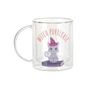 Fabulous Mug Verre Double Paroi - Witch Purrlease Cat Halloween Drawing Cute - Tasse a Cafe et The Isotherme 330ml Effet Suspendu Anti-Brulure Imprime en France