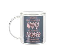 Fabulous Mug Verre Double Paroi - Worth People Harder Citation Inspirante Motivation - Tasse a Cafe et The Isotherme 330ml Effet Suspendu Anti-Brulure Imprime en France