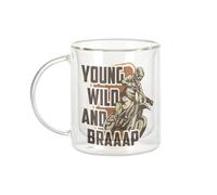Fabulous Mug Verre Double Paroi - Young Wild And Braaap Motorcycle Motocross Race Dirt Bike - Tasse a Cafe et The Isotherme 330ml Effet Suspendu Anti-Brulure Imprime en France