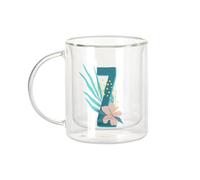 Fabulous Mug Verre Double Paroi - Z Zoe Zea Lettre Prénom Fleurs Tropicale Exotique - Tasse a Cafe et The Isotherme 330ml Effet Suspendu Anti-Brulure Imprime en France