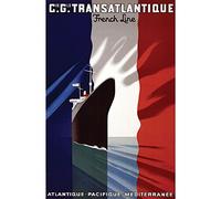 Fabulous Poster Affiche Transatlantique Travel Voyage France Boat Atlantic Ocean French Line(42x65cmB)
