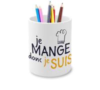 Fabulous Pot à Crayon en Céramique - Je Mange donc je Suis Humour Jeu de Mot Philosophie - 325 ml