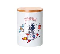 Fabulous Pot en Céramique avec couvercle Bambou - Astronaute Dessin Illustration Lune Satellite - 739 ml (25 oz) - Bocal