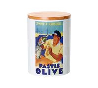 Fabulous Pot en Céramique avec couvercle Bambou - Marseille Olive Vieux Port Pastis Vive La France French Retro Vintage Poster Affiches - 739 ml (25 oz) - Bocal