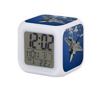 Fabulous Réveil Cube Lumineux Blanc - Avion de Chasse Militaire Jet Combat US Army - 7,8 x 7,8 x 7,8 cm - Retro Éclairage Multicolore LED