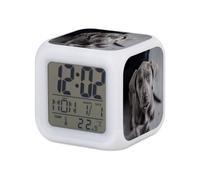 Fabulous Réveil Cube Lumineux Blanc - Braque De Weimar Jeune Chiot Gros Chien Gris Photo Mignon - 7,8 x 7,8 x 7,8 cm - Retro Éclairage Multicolore LED