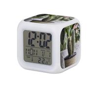 Fabulous Réveil Cube Lumineux Blanc - Cactus en Pot Cactus Colonaire Cereus Maison Interieur - 7,8 x 7,8 x 7,8 cm - Retro Éclairage Multicolore LED