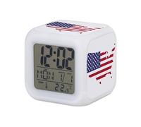 Fabulous Réveil Cube Lumineux Blanc - Drapeau Carte Etats Unis Football Sport Equipe Nationale USA - 7,8 x 7,8 x 7,8 cm - Retro Éclairage Multicolore LED