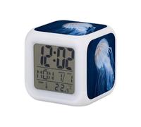 Fabulous Réveil Cube Lumineux Blanc - Gros Plan Méduse Vie Marine Beauté Animale - 7,8 x 7,8 x 7,8 cm - Retro Éclairage Multicolore LED
