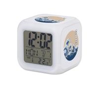 Fabulous Réveil Cube Lumineux Blanc - Hokusai Grandes Vagues Japon Asie Culture Mer - 7,8 x 7,8 x 7,8 cm - Retro Éclairage Multicolore LED