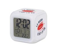 Fabulous Réveil Cube Lumineux Blanc - Le Rugby C'est la Vie Sport XV Ballon Stade France - 7,8 x 7,8 x 7,8 cm - Retro Éclairage Multicolore LED