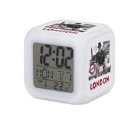 Fabulous Réveil Cube Lumineux Blanc - London Collage Londres Voyage Vintage - 7,8 x 7,8 x 7,8 cm - Retro Éclairage Multicolore LED