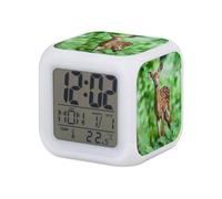 Fabulous Réveil Cube Lumineux Blanc - Petit Faon dans La Foret Biche Bambi Animal Sauvage Nature - 7,8 x 7,8 x 7,8 cm - Retro Éclairage Multicolore LED