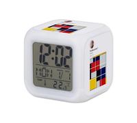 Fabulous Réveil Cube Lumineux Blanc - Piet Mondrian Réseaux Sociaux Peinture Peintre - 7,8 x 7,8 x 7,8 cm - Retro Éclairage Multicolore LED