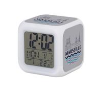 Fabulous Réveil Cube Lumineux Gris - Marseille Minimalist France Ville Pastis Om - 7,8 x 7,8 x 7,8 cm - Retro Éclairage Multicolore LED