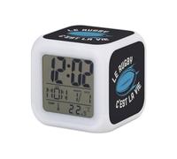 Fabulous Réveil Cube Lumineux Noir - Le Rugby C'est la Vie Sport XV Ballon Stade France - 7,8 x 7,8 x 7,8 cm - Retro Éclairage Multicolore LED