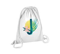 Fabulous Sac de Gym en Coton Blanc J Julie Jeanne Lettre Prénom Fleurs Tropicale Exotique 12 Litres