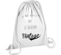 Fabulous Sac de Gym en Coton Blanc Je Ne Vieillis Pas Je Deviens Vintage 12 Litres Blanc G