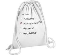 Fabulous Sac de Gym en Coton Blanc Je suis Merveilleuse Cases à Cocher Femme 12 Litres Blanc G