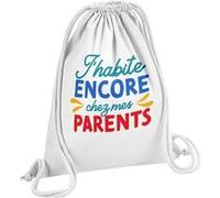 Fabulous Sac de Gym en Coton Blanc J'habite Encore Chez Mes Parents 12 Litres Blanc G