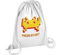 Fabulous Sac de Gym en Coton Blanc Press Start Space Invaders 12 Litres Blanc G