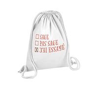 Fabulous Sac de Gym en Coton Blanc Sage Pas sage J'ai Essayé Noel Hiver Cadeau Père Noel 12 Litres
