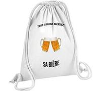 Fabulous Sac de Gym en Coton Blanc Tout Travail Merite Sa Biere 12 Litres Blanc G