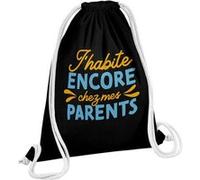 Fabulous Sac de Gym en Coton Noir J'habite Encore Chez Mes Parents 12 Litres Noir G