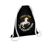 Fabulous Sac de Gym en Coton Noir J'Peux Pas J'ai Equitation Cheval Poney Dressage 12 Litres