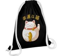 Fabulous Sac de Gym en Coton Noir Maneki Neko Chat 12 Litres Noir G
