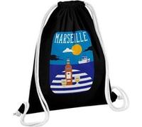 Fabulous Sac de Gym en Coton Noir Marseille Pastis Port 12 Litres Noir G