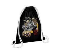 Fabulous Sac de Gym en Coton Noir Mont Saint Michel Collage Normandie Village Tourisme 12 Litres