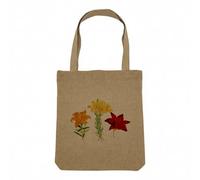 Fabulous Sac Shopping Tote Bag Aspect Lin - 3 Fleurs Antiques Botanique Illustration Ancienne - Sac de Courses Toile Epaisse 360g Beige Naturel Cabas Porté Epaule Solide Imprimé en France