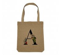 Fabulous Sac Shopping Tote Bag Aspect Lin - A Anna Adèle Ambre Lettre Alphabet Prénom Fleurs - Sac de Courses Toile Epaisse 360g Beige Naturel Cabas Porté Epaule Solide Imprimé en France