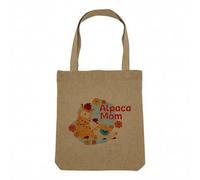 Fabulous Sac Shopping Tote Bag Aspect Lin - Alpaca Mom and her Baby Drawing Illustration - Sac de Courses Toile Epaisse 360g Beige Naturel Cabas Porté Epaule Solide Imprimé en France