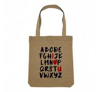 Fabulous Sac Shopping Tote Bag Aspect Lin - Alphabet I Love You Saint Valentin Mignon Amour - Sac de Courses Toile Epaisse 360g Beige Naturel Cabas Porté Epaule Solide Imprimé en France