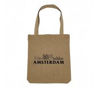 Fabulous Sac Shopping Tote Bag Aspect Lin - Amsterdam Minimalist Voyage Pays-Bas Tourisme - Sac de Courses Toile Epaisse 360g Beige Naturel Cabas Porté Epaule Solide Imprimé en France